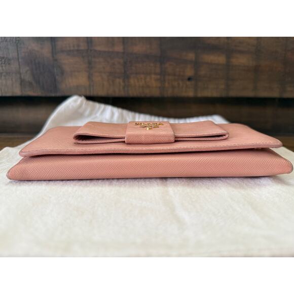 PRADA Pink Saffiano Leather Continental Bow Wallet With Dust Bag - Picture 5 of 12